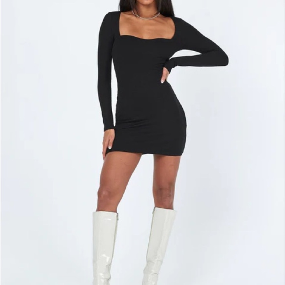 New Princess Polly Nolan Black Long Sleeve Dress with open back